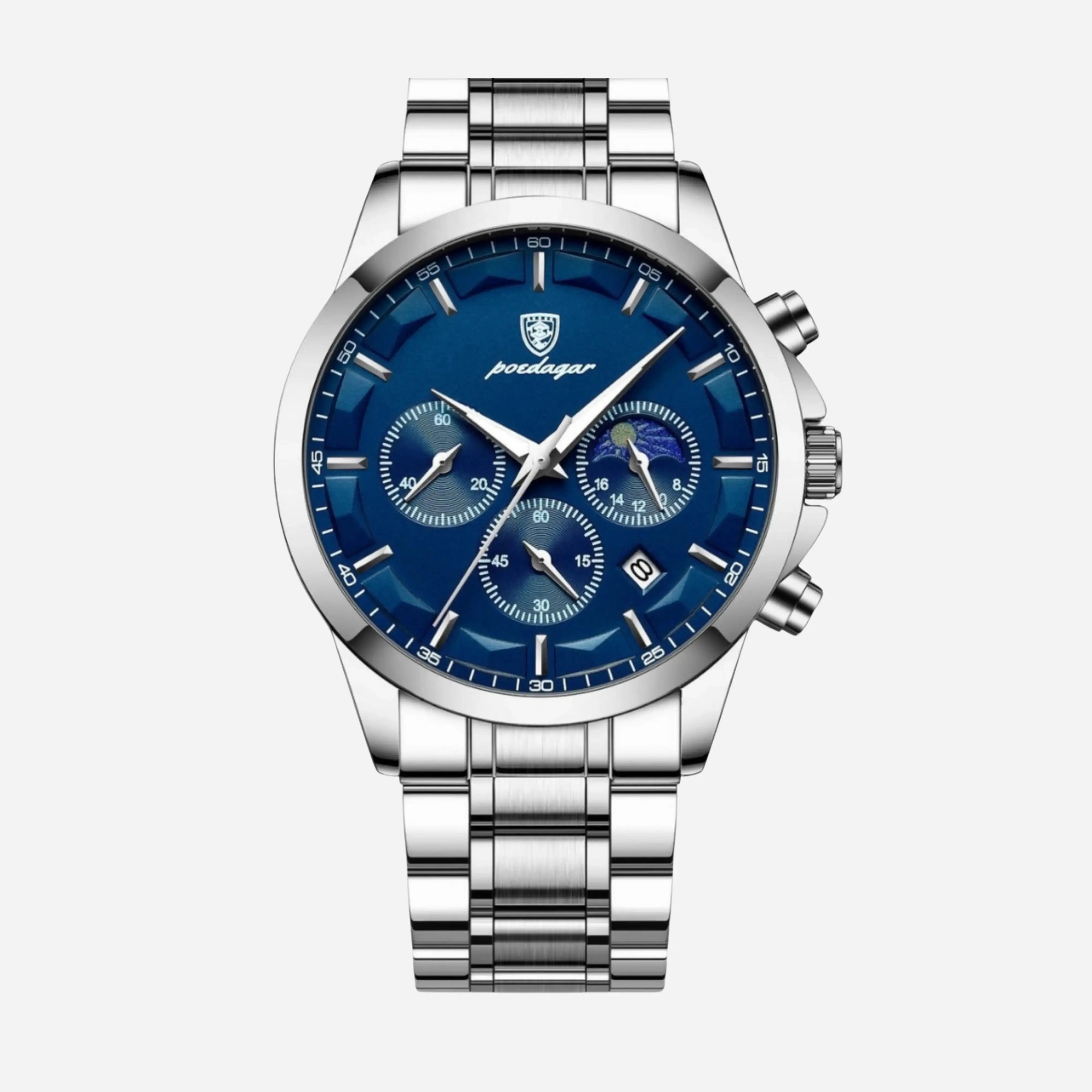 Luksuzna športna moška ura s kvarčnim mehanizmom, kronografom in usnjenim paščkom