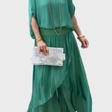 Šifonska dvodelna krila z raztrganimi širokimi hlačami