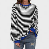 Ksenija - Črtast pulover z dolgimi rokavi in okroglim izrezom