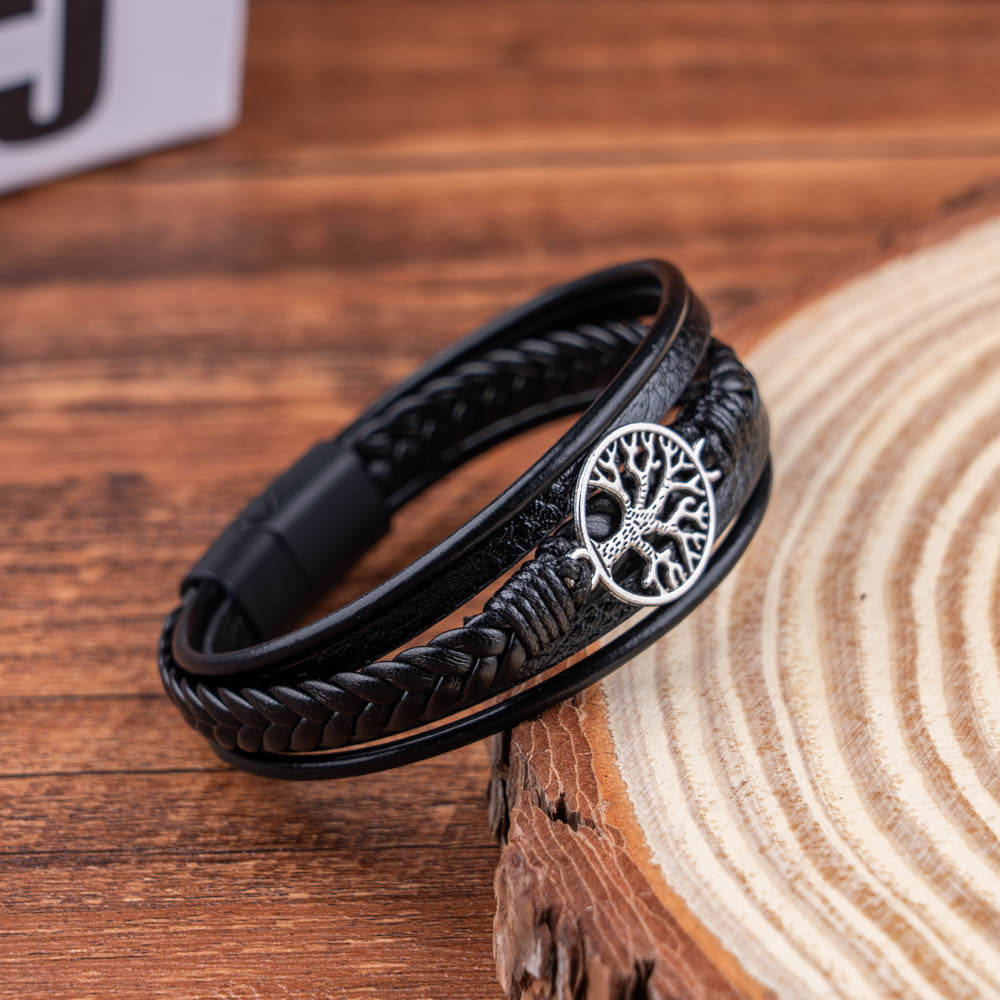 Yggdrasil - Pletena usnjena zapestnica