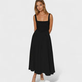 Maribel – Midi obleka s kvadratnim izrezom