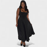 Maribel – Midi obleka s kvadratnim izrezom