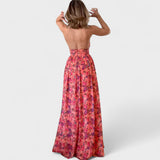Floraria – Dolga obleka s halter izrezom in odprtim hrbtom