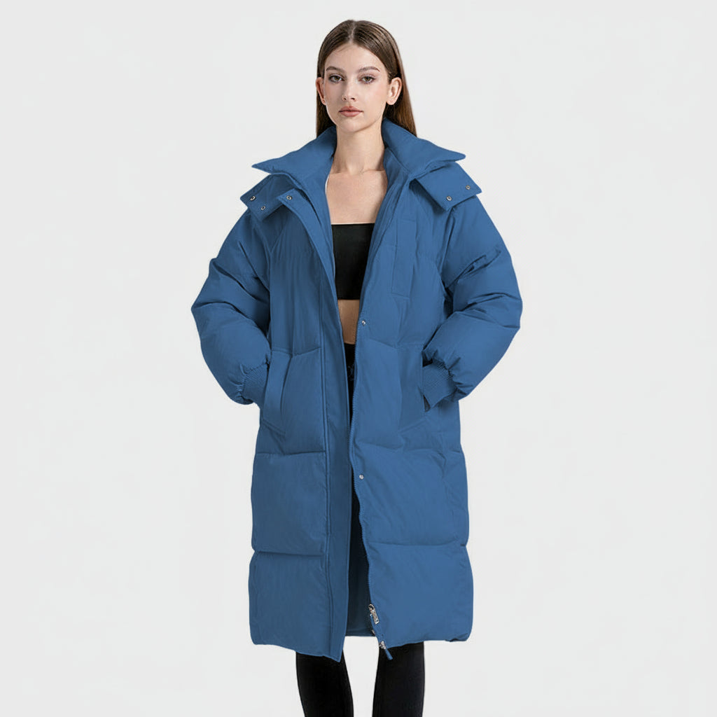 Lana - Klasičen dolg puffer plašč s kapuco